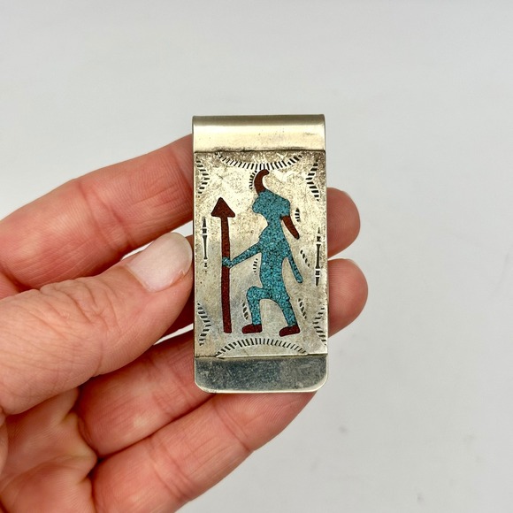 Raymond Begay Navajo Sterling Silver and Nickel Inlay Money Clip Southwestern - Picture 1 of 8
